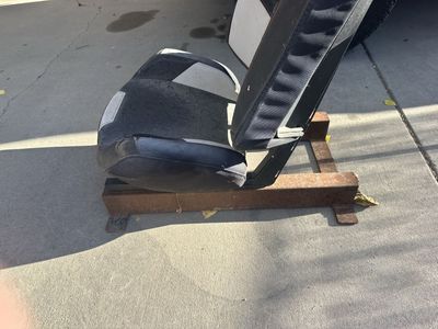 Used Black & White Racing Seat with Rusty Metal Frame - Project or Replacement Seat