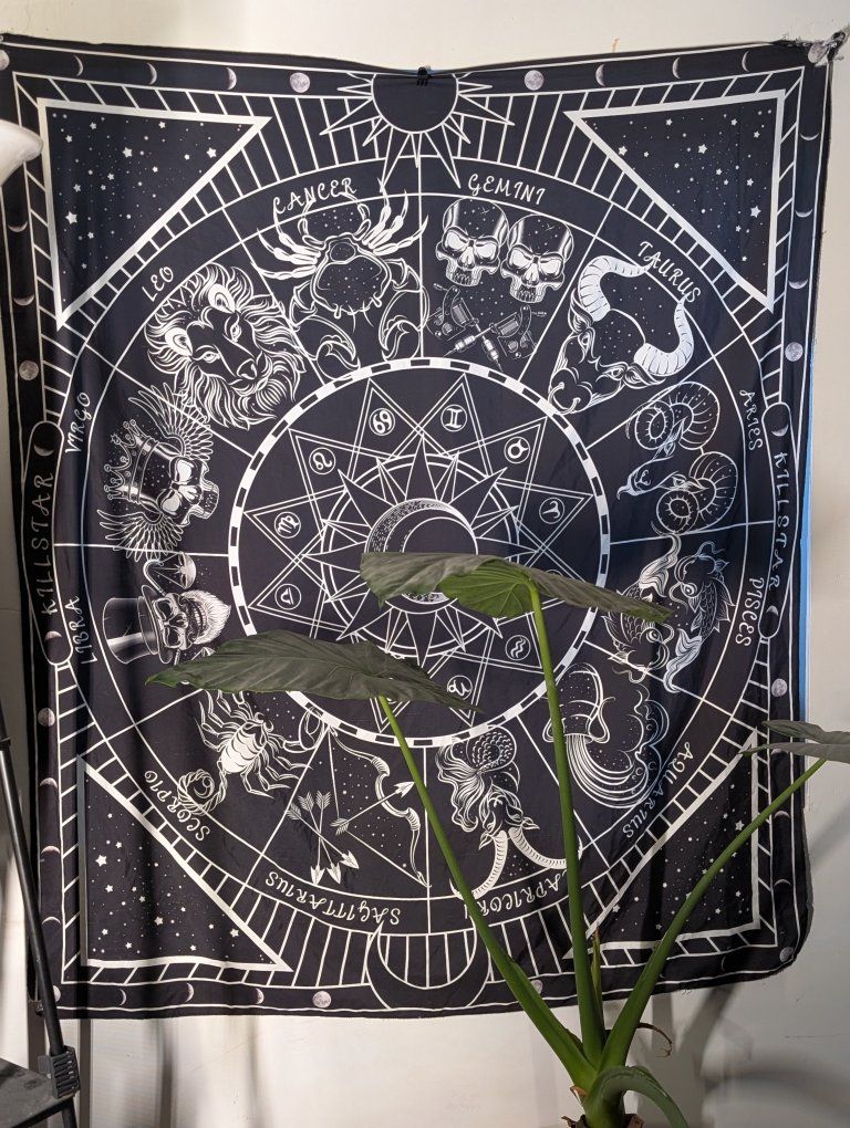 Zodiac Horoscope Wall Tapestry - Black & White Astrology Decor