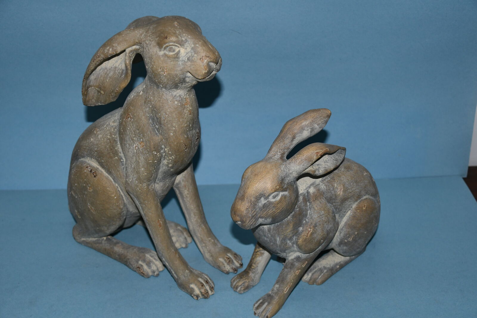 2 LARGE BUNNY RABBIT FIGURINES ~ HOME DECOR ~ 9" & 13" ~ HEAVY ~ QUALITY ~ NO CHIPS!