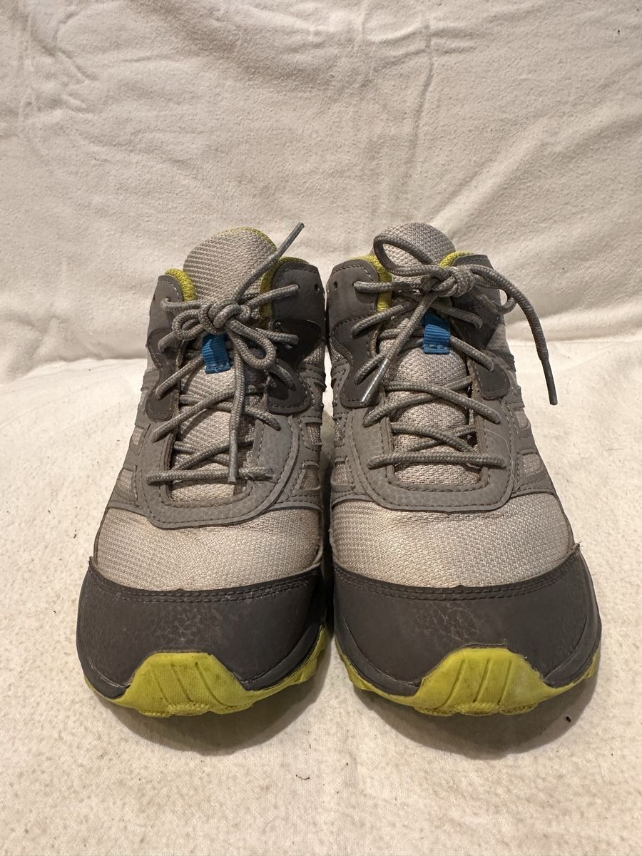 Merrell youth size 3 gray with lime trim lace up hiking shoes