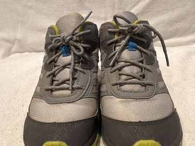 Merrell youth size 3 gray with lime trim lace up hiking shoes