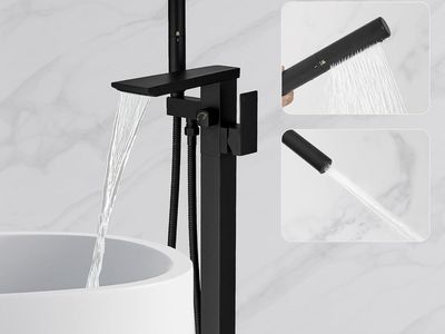 Black Floor Mount Freestanding Bathtub Filler with Handheld Sprayer