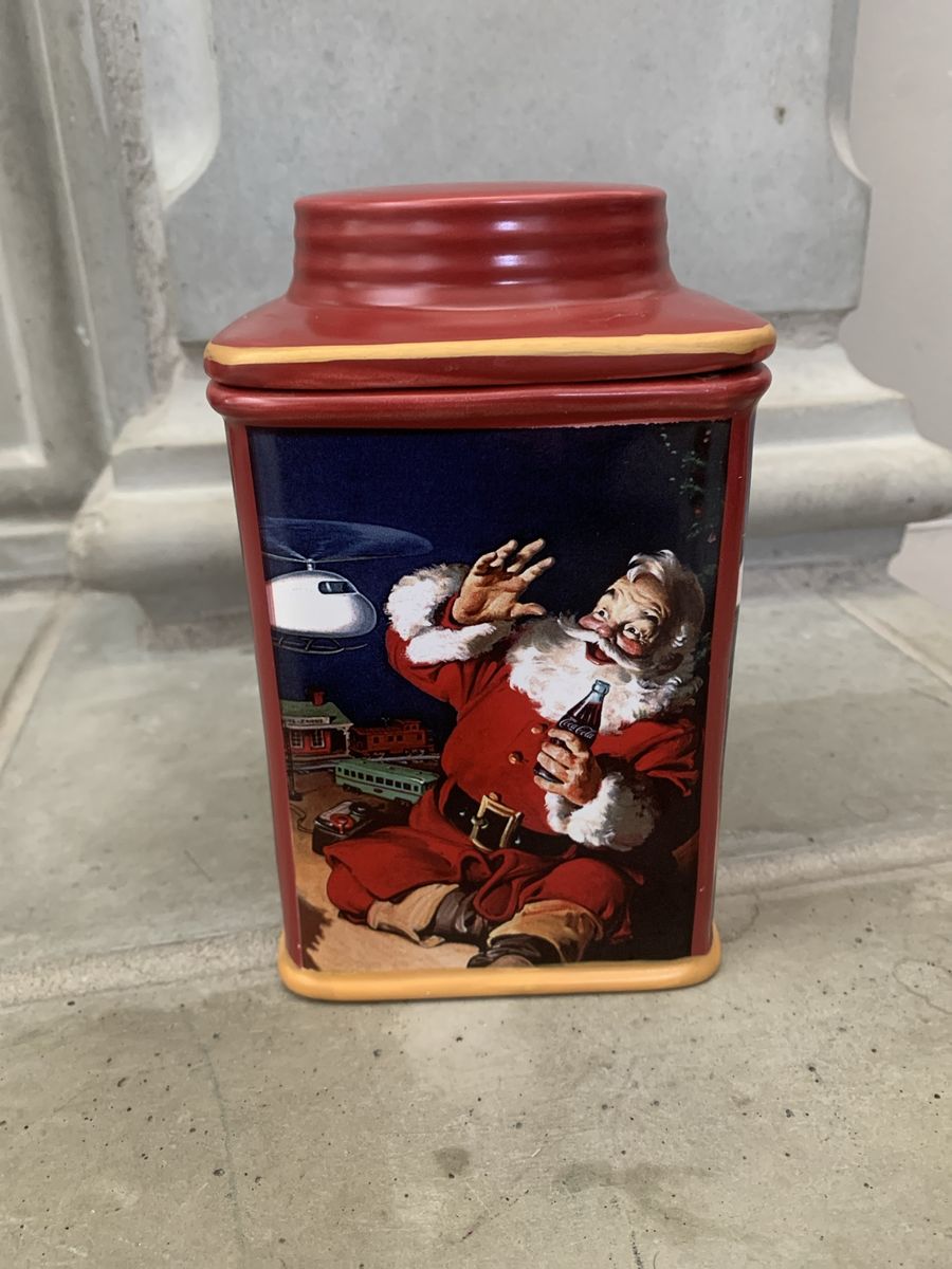 Vintage Coca-Cola Holiday Santa Ceramic Cookie Jar Canister with Lid