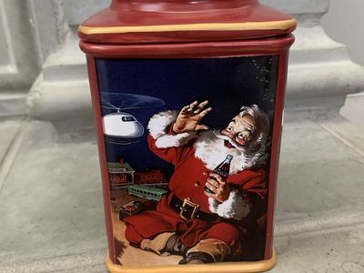Vintage Coca-Cola Holiday Santa Ceramic Cookie Jar Canister with Lid
