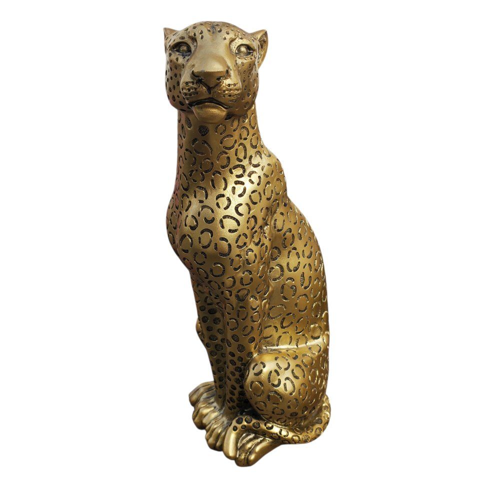Gold Tone Cheetah Figurine | Polyresin | Statue