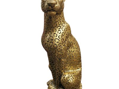 Gold Tone Cheetah Figurine | Polyresin | Statue