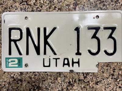 Vintage Utah License Plate RNK 133, 1981, White/Black - Collector's Item