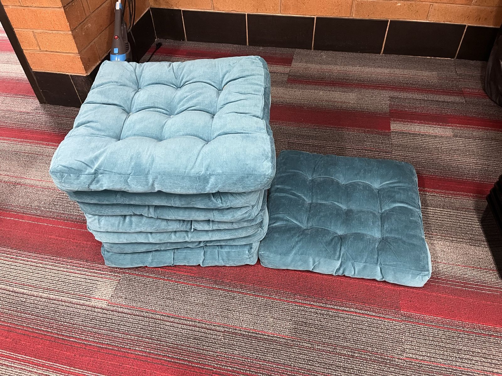 Set of 8 Teal Tufted corduroy Floor Cushions, 20x20 Inches, Plush Seating