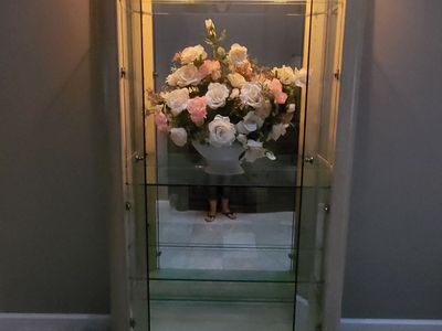 FREE - Illuminated Glass Curio Display Cabinet with Adjustable Shelves, mirrored back