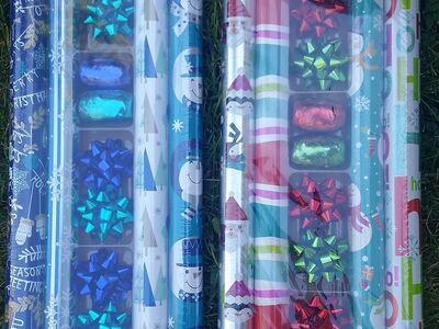 Color Coordinated Holiday Wrapping Paper Set w/Tags, Bows, AND Ribbons