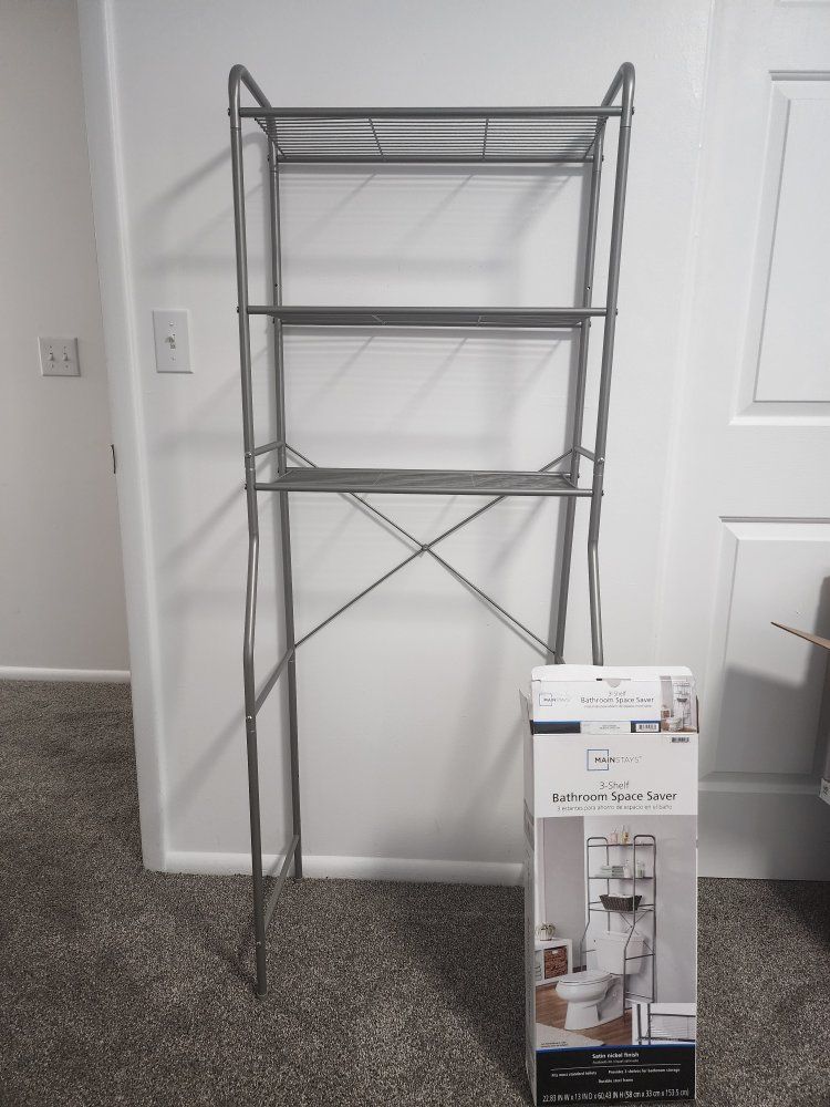Mainstays 3-Shelf Bathroom Space Saver, Satin Nickel Finish, Over-the-Toilet Storage Rack