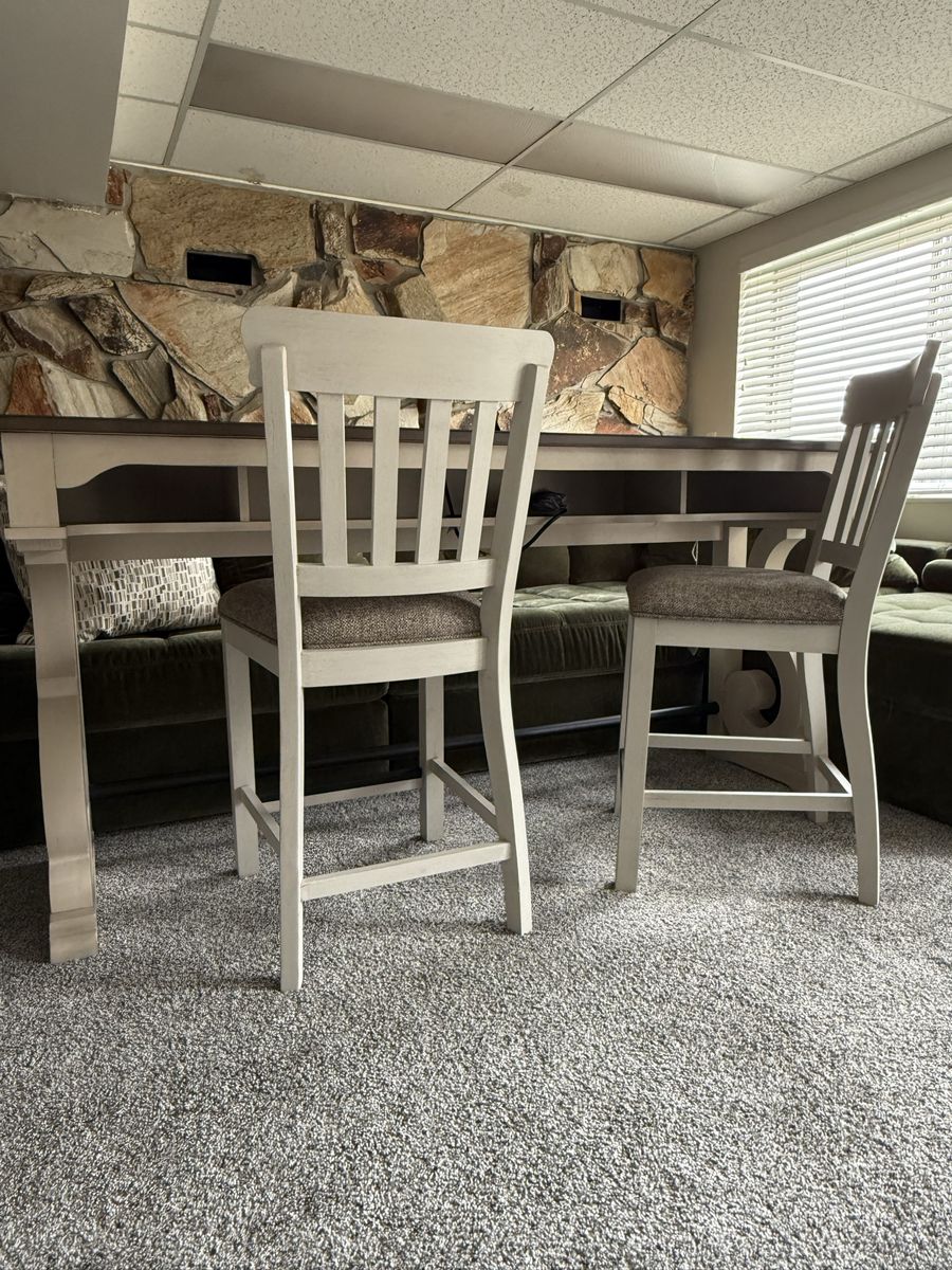 Brand new Counter height Desk with Farmhouse Style Bar Stools - Cream & Brown Upholstered Set of 2