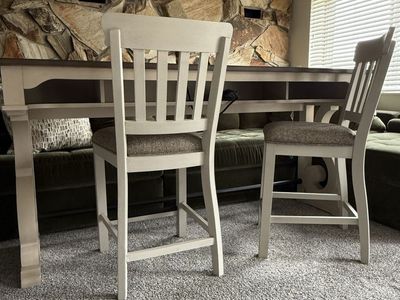 Brand new Counter height Desk with Farmhouse Style Bar Stools - Cream & Brown Upholstered Set of 2