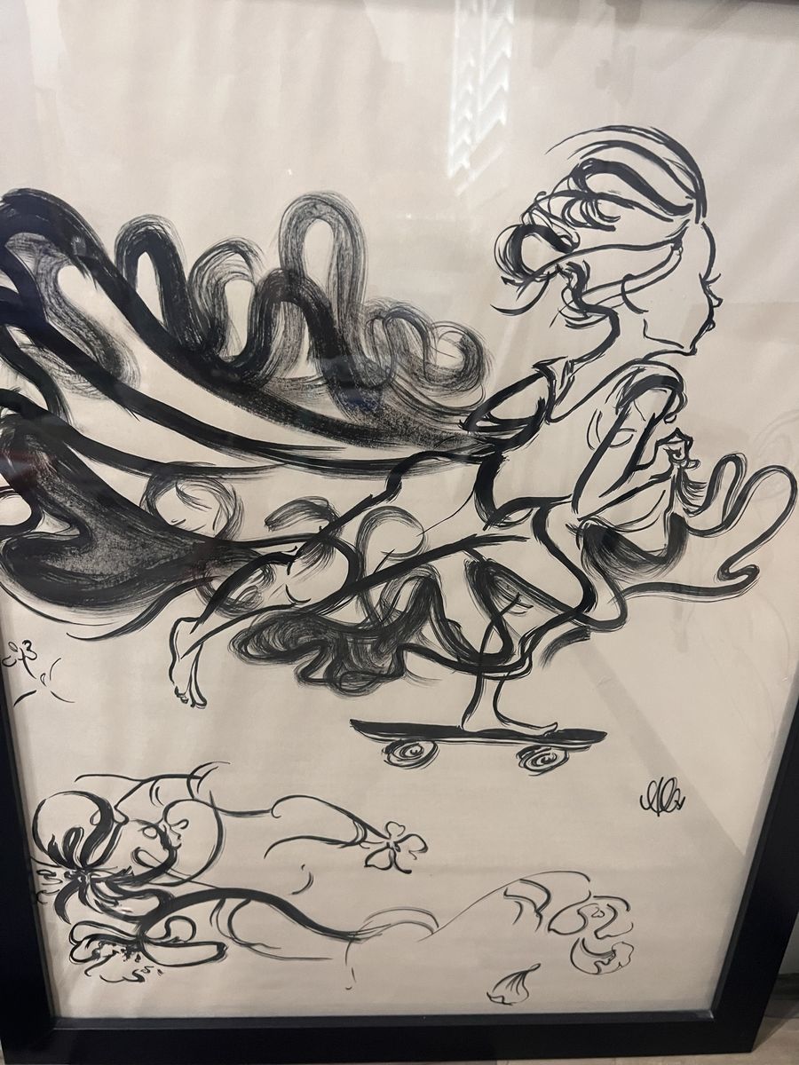 Anika Orrock Abstract Ink Drawings - Set of 2 Framed Art Prints - Black & Gold Accents