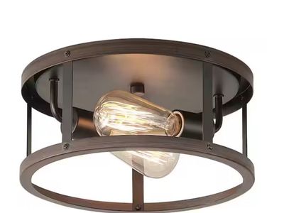 11.4 in. 2-Light Farmhouse Oil Rubbed Bronze Flush Mount Ceiling Lighting Fixtures