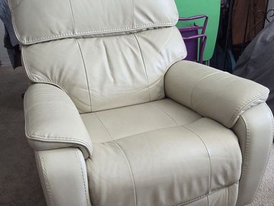 Cream Leather Power Rocking Recliner