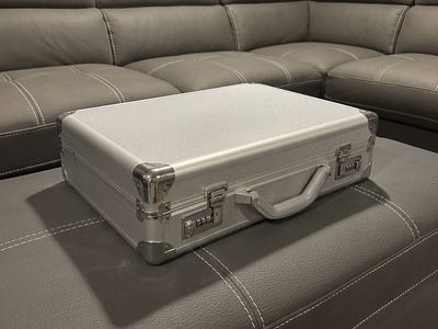 Gun case, silver metal, double combination lock