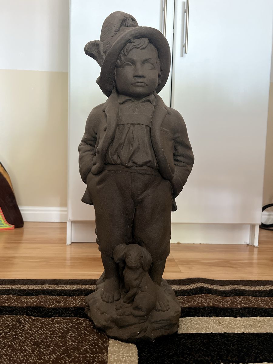 Vintage concrete Boy with Dog Garden Statue Statue
