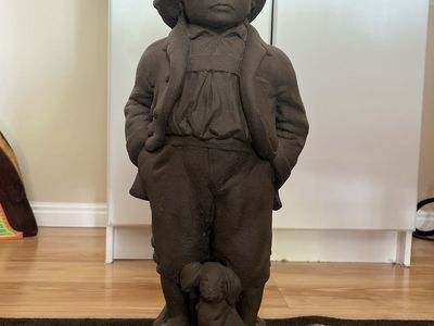 Vintage concrete Boy with Dog Garden Statue Statue