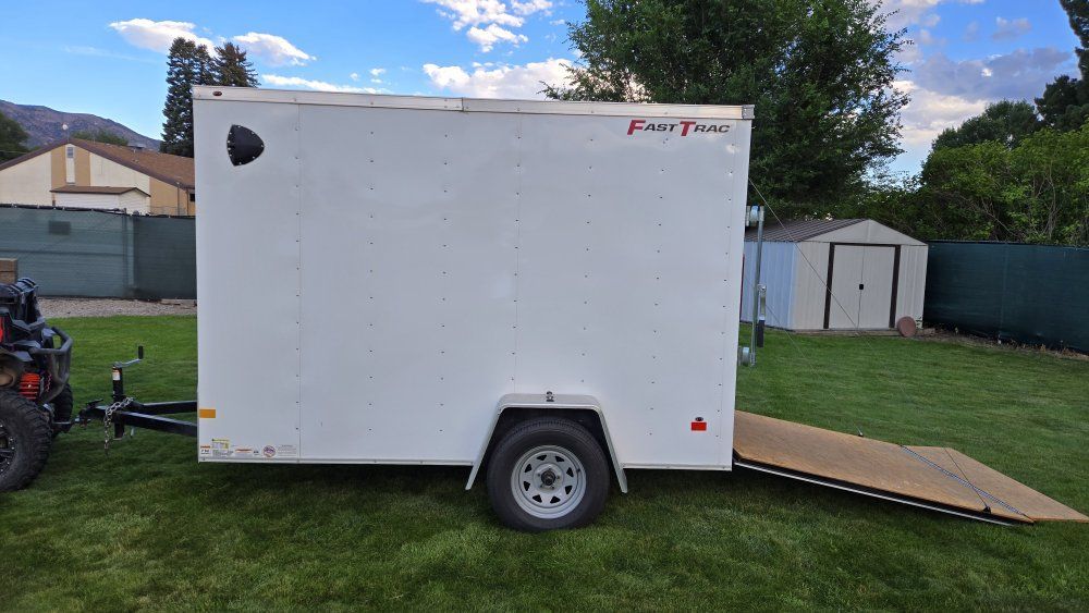 6x10 Wells Cargo FAST TRAC Enclosed Utility Trailer - White, Single Axle, Rear Ramp