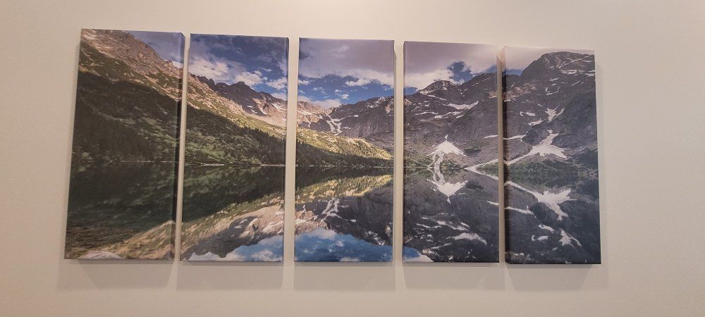 5-Panel Mountain Lake Canvas Wall Art - Serene Landscape Home Decor