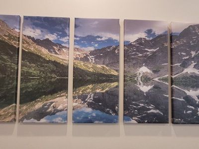 5-Panel Mountain Lake Canvas Wall Art - Serene Landscape Home Decor