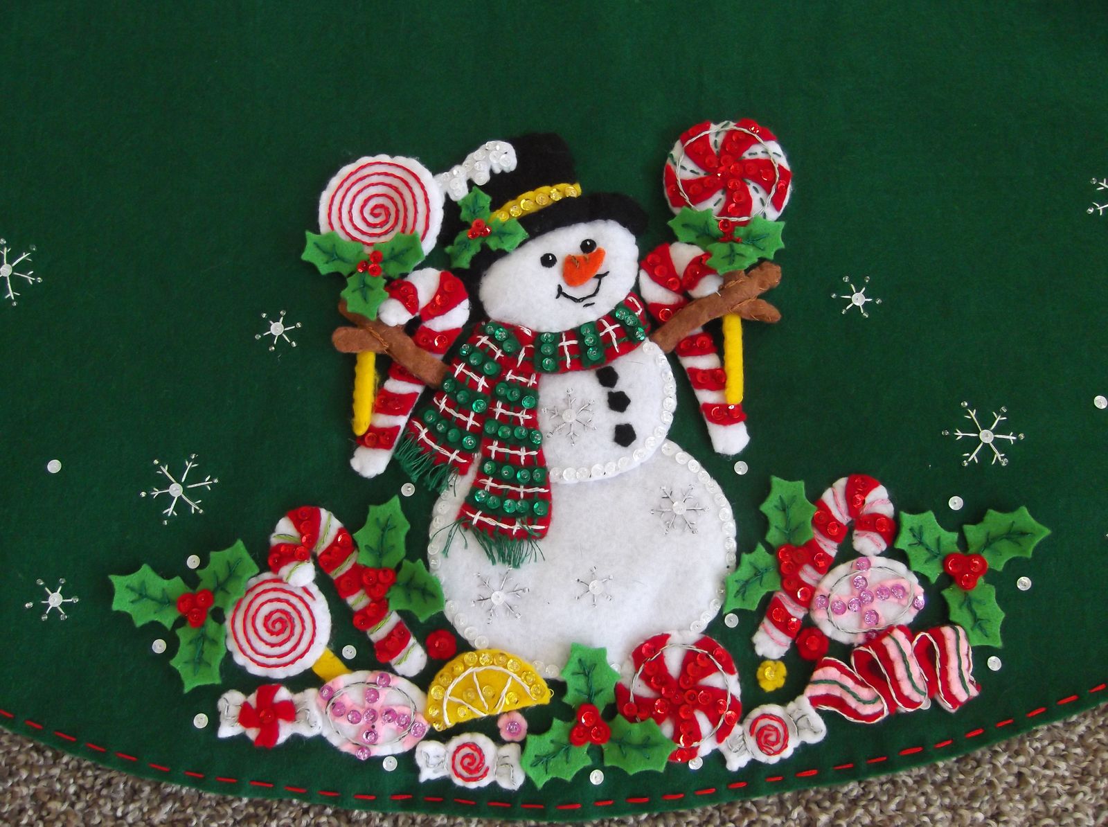 Candy Snowman felt Christmas tree skirt