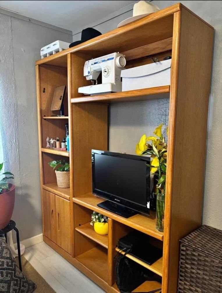 FREE!!  Oak Wood Entertainment Center/Bookcase with Storage and Display Shelves