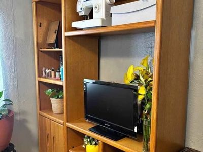 FREE!! Oak Wood Entertainment Center/Bookcase with Storage and Display Shelves