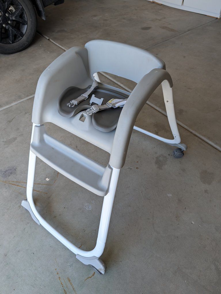Baby High Chair Grey and White with Safety Harness and Footrest