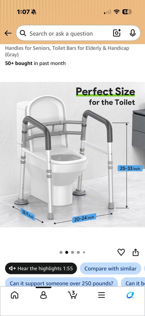 Delog Adjustable Toilet Safety Frame and Rails - Gray, 300 lb Capacity
