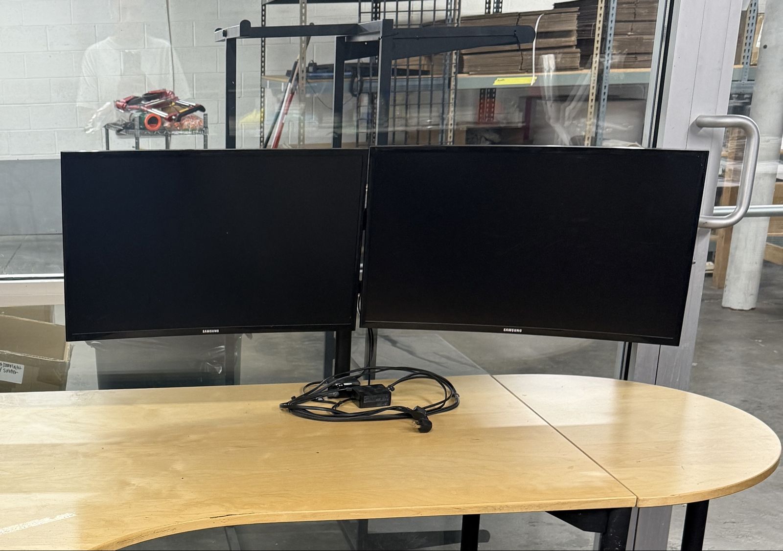 Pair of Samsung 27” Full HD Curved Computer Monitors with Dual Stand and Cables