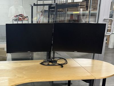 Pair of Samsung 27” Full HD Curved Computer Monitors with Dual Stand and Cables