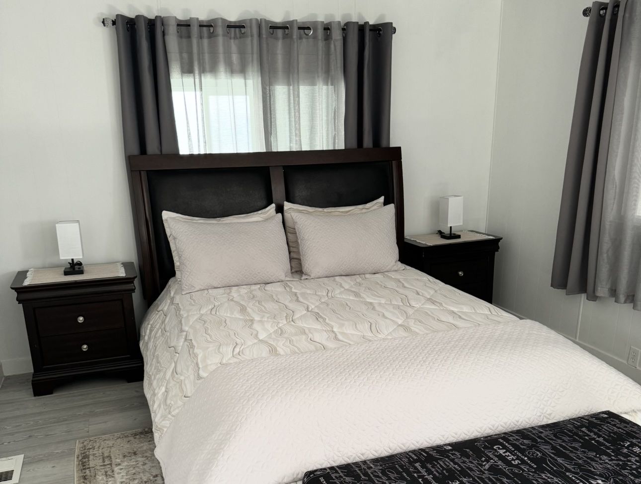 Dark Wood Bedroom Set with Queen Bed Frame, Nightstands, and Dresser