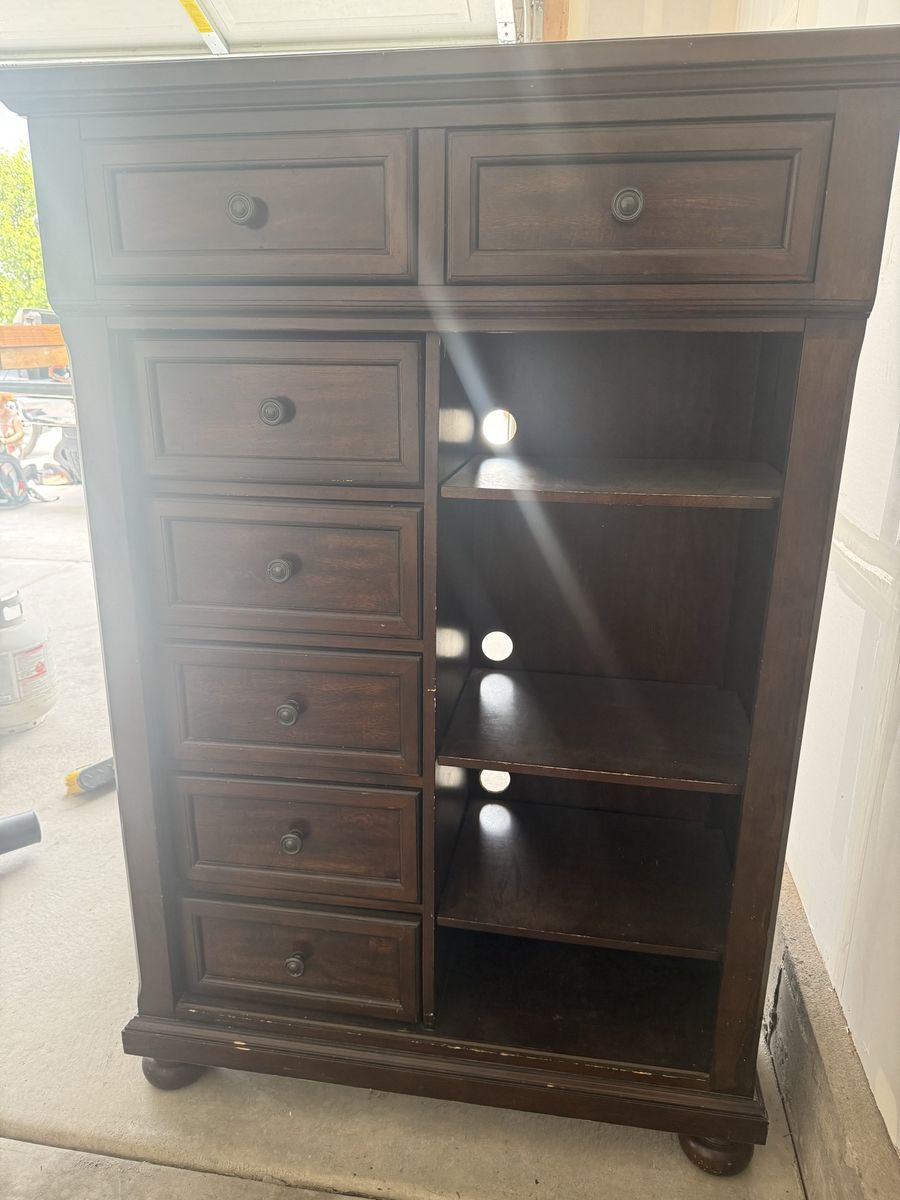 Wood dresser with drawers and shelves