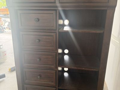 Wood dresser with drawers and shelves