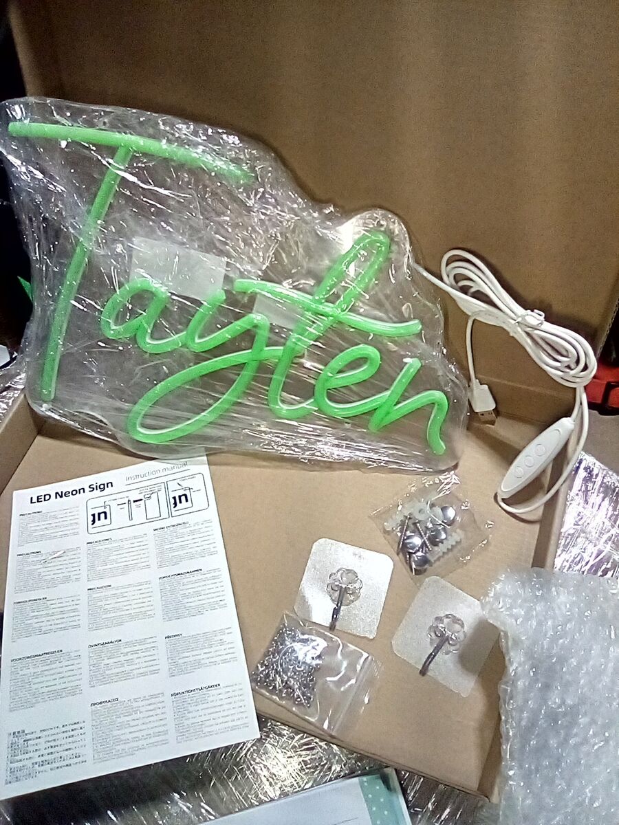 Green LED Neon Sign - TAYTEN, with Hardware