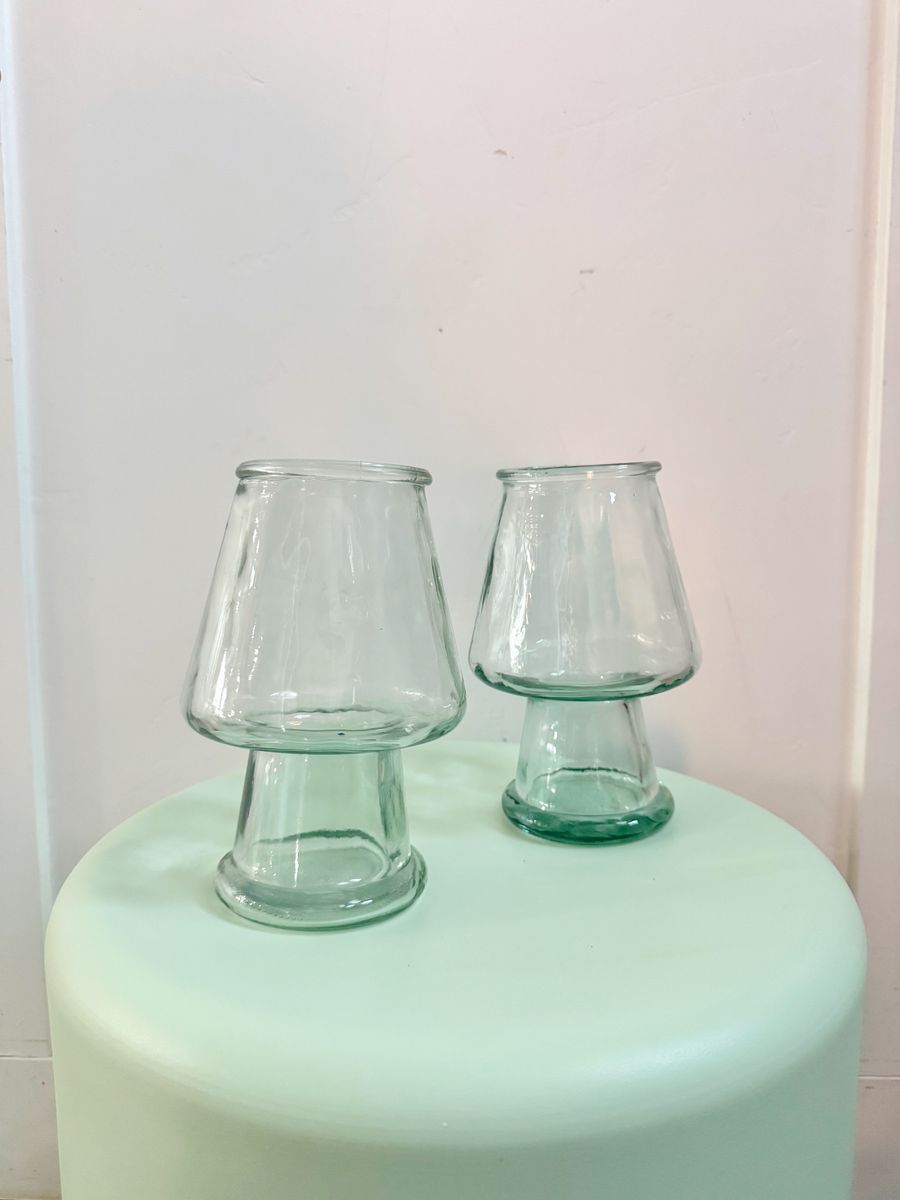 2 Recycled Tinted Glass Mushroom Bud Vases