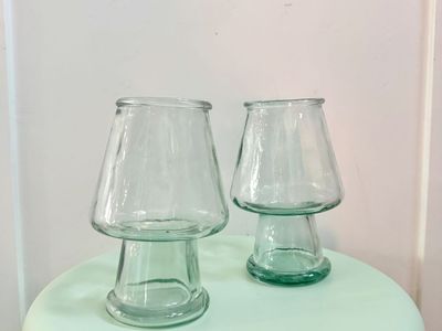 2 Recycled Tinted Glass Mushroom Bud Vases