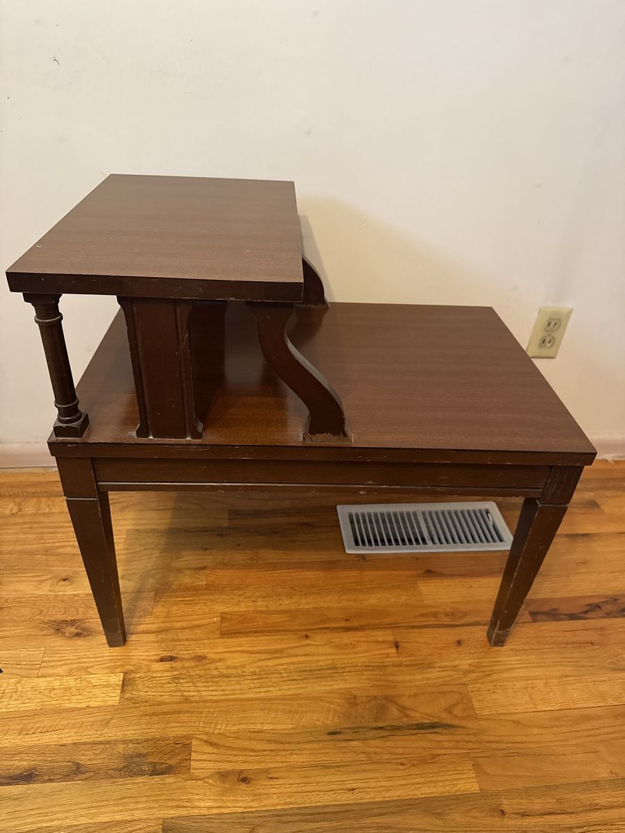 Vintage Two-Tier Wood Side Table / End Table - Dark Brown Finish