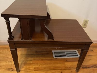 Vintage Two-Tier Wood Side Table / End Table - Dark Brown Finish