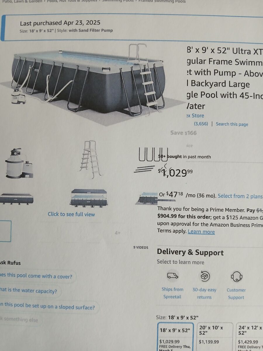 Intex 18' x 9' x 52" Ultra XTR Rectangular Frame Swimming Pool Set with Pump