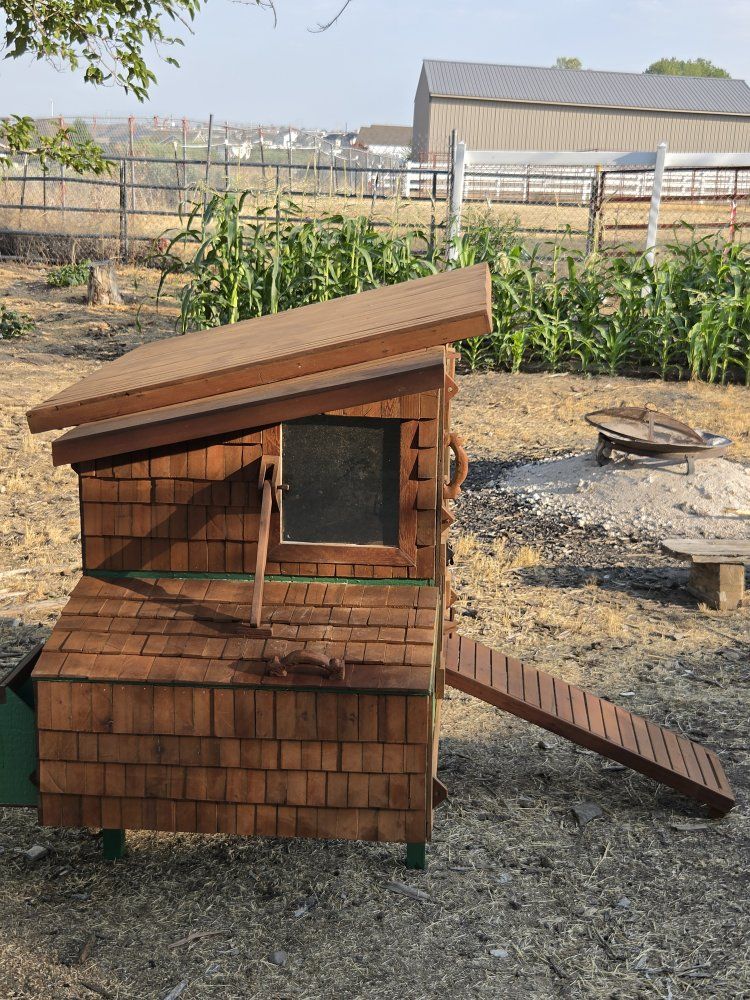 red wood chicken coop