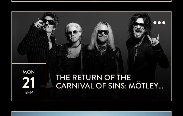 Mötley Crüe: The Return of the Carnival of Sins Concert Ticket. Lawn GA