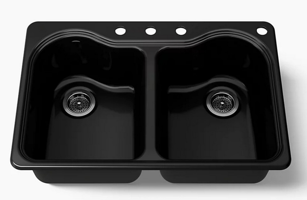 NEW KOHLER Hartland 33 in. Drop-in Cast Iron Double Bowl Kitchen Sink in Black