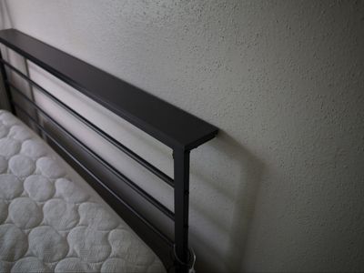 black metal bed frame, already assembled