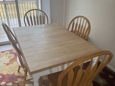 Wooden Dining Table with Four Matching Spindle-Back Chairs