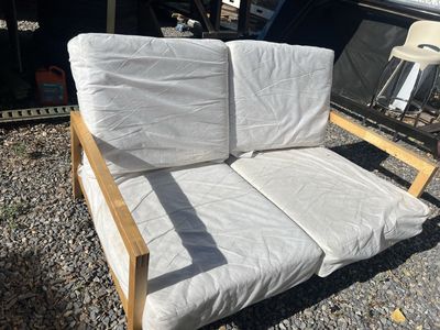 IKEA White Cushion Wooden Frame Loveseat - Good Condition NO CUSHIONS COVER
