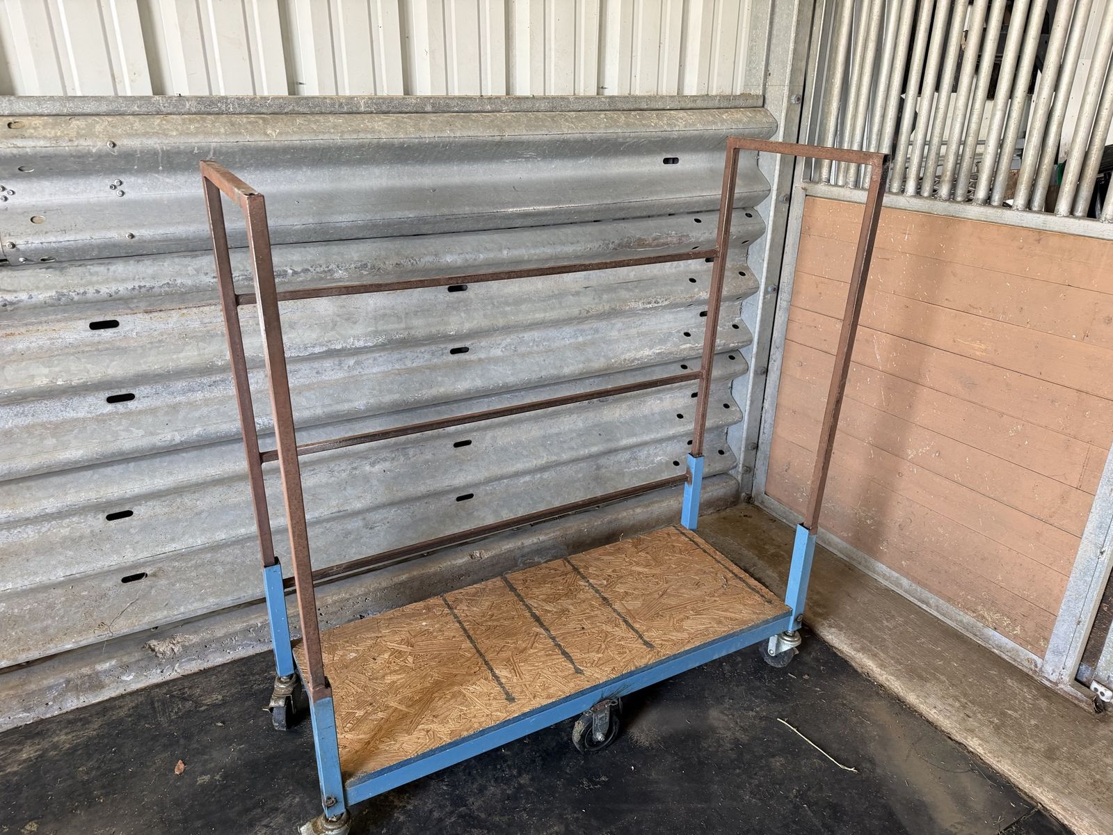 Heavy-Duty Rolling Hay/Utility Cart with Wood Deck and Metal Frame