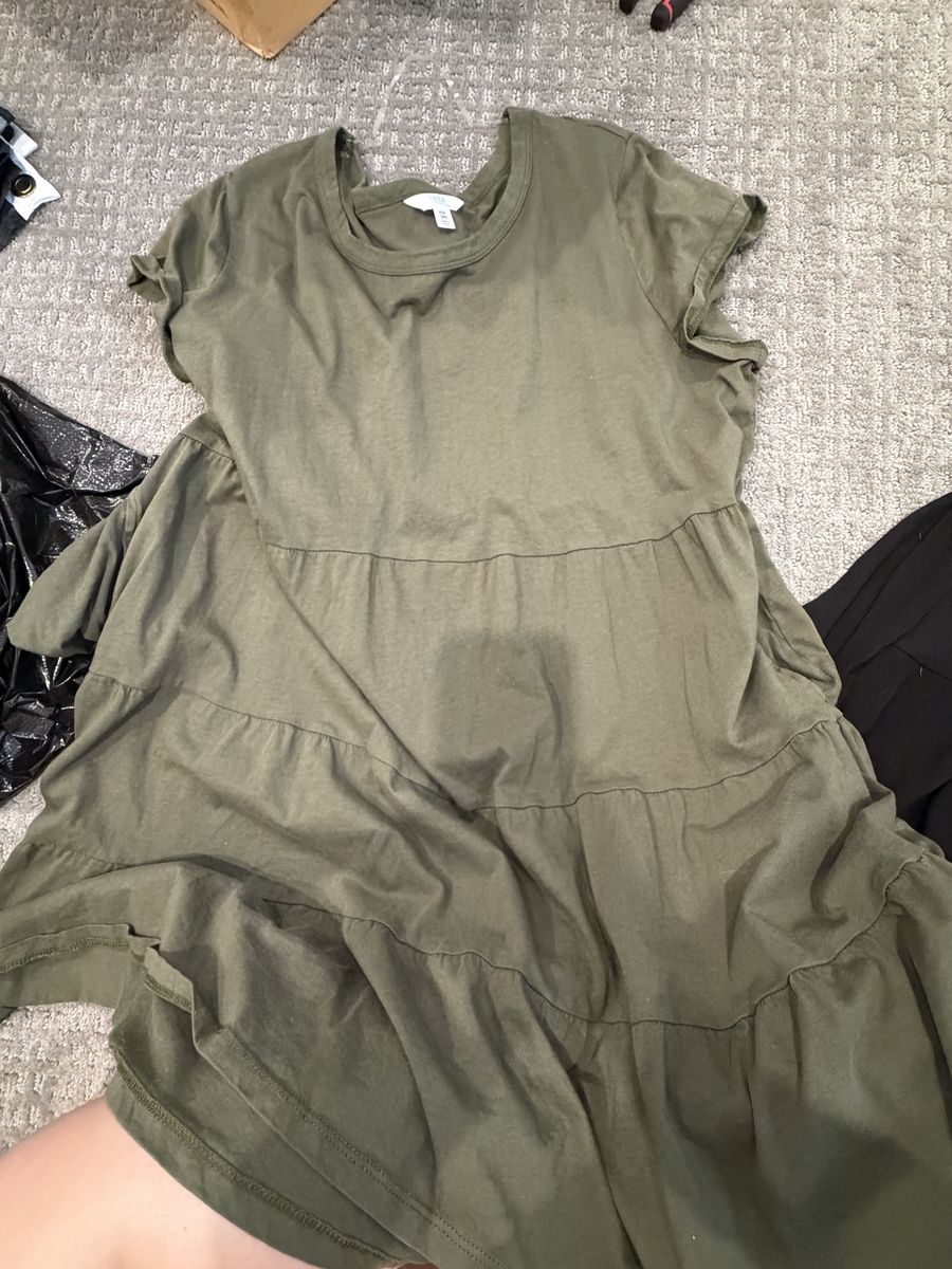 Crown & Ivy Women's Olive Green Tiered Babydoll Mini Dress Size Medium